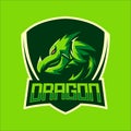 ANGRY GREEN DRAGON SHIELD MASCOT LOGO VECTOR ILLUSTRATION Royalty Free Stock Photo