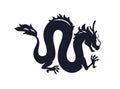 Dragon silhouette, Chinese zodiac, horoscope symbol, icon. Black oriental monster, magic fantasy legend animal shadow