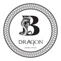 Dragon silhouette inside capital letter B. Elegant Gothic Dragon Logo with tattoo element. Heraldic symbol beast ancient mythology