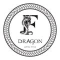 Dragon silhouette inside capital letter F. Elegant Gothic Dragon Logo with tattoo element. Heraldic symbol beast ancient mythology