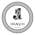 Dragon silhouette inside capital letter J. Elegant Gothic Dragon Logo with tattoo element. Heraldic symbol beast ancient mythology