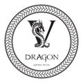 Dragon silhouette inside capital letter V. Elegant Gothic Dragon Logo with tattoo element. Heraldic symbol beast ancient mythology
