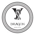 Dragon silhouette inside capital letter Y. Elegant Gothic Dragon Logo with tattoo element. Heraldic symbol beast ancient mythology