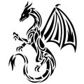 The Dragon Silhouette Is Painted Black With Various Lines. Tattoo Logo Of The Mythical Animal Dragon
