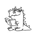 The dragon sits and reads a book. Vector illustration.
