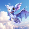 Dragon in the sky with clouds. Frolic flying baby dragon.