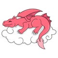The dragon is sleeping on the cloud bed quietly, doodle icon image kawaii