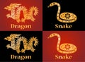 Dragon and snake. Symbols of the Chinese horoscope 2024 and 2025 years