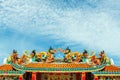 Dragon statue, decorated on the roof of a Buddhist temple in Thailand Royalty Free Stock Photo