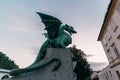 Dragon statue at dragon bridge at dusk, Ljubljana, Slovenia