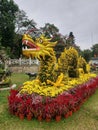 Dragon statue made of flowers in Wun Chuen Sin Koon in New Territories Hong Kong on Dec 17 2023