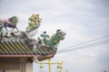 Dragon statue on roof with sky background. Royalty Free Stock Photo