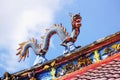 Dragon statue on temple rooftop Royalty Free Stock Photo