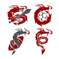 Dragon Sword Soccer Football Logo Design Mascot Template Vector Set Royalty Free Stock Photo