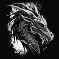 Dragon Tattoo Isolated, tribal wyvern silhouette, Black White Dragon, Abstract Generative AI Illustration