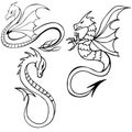 Dragon Tattoo. Tribal Dragon. Set three dragons. Black and white dragon tattoo.