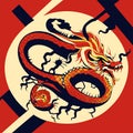 Dragon tattoo. Vector illustration of a Chinese dragon on a red background. AI generated Royalty Free Stock Photo