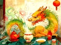 Dragon in a Tea Ceremony, Chinese new year, Generative AI