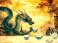 Dragon in a Tea Ceremony, Chinese new year, Generative AI