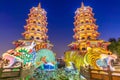 Dragon and the tiger pagoda at the lotus pond at night Royalty Free Stock Photo