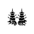 Dragon and tiger pagodas black glyph icon.
