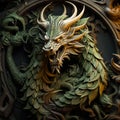 Dragon traditional handmade wooden carving sculpture. Chinese 2024 new year symbol