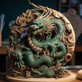 Dragon traditional handmade wooden carving sculpture. Chinese 2024 new year symbol