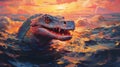 Dragon Underwater At Sunset: Stunning Digital Art Print