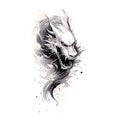Dragon watercolor painting with black ink on white background traditional Chinese style. Mythical creatures, Ancient animals. Royalty Free Stock Photo