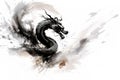 Dragon watercolor painting with black ink on white background traditional Chinese style. Mythical creatures, Ancient animals.