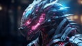 A Dragon Wearing Futuristic Cybernetic Battle Armour, Dramatic Lighting, Portrait, Realistic Reflections, Backlit