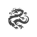 Dragon winged fantasy monster with burning fire flame monochrome silhouette icon vector