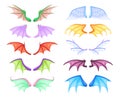 Dragon wings. Different myth and fable creatures pair flying wing, fairy and dragon, angel and demon, bats and birds