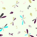 Dragonflies and cones seamless pattern. Hand drawn pattern Royalty Free Stock Photo