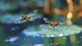 Dragonflies Hovering Over a Pond Royalty Free Stock Photo
