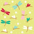 Dragonflies seamless floral pattern Royalty Free Stock Photo