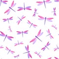 Dragonfly abstract seamless pattern. Repeating dress textile print with darning-needle insects.