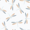Dragonfly abstract seamless pattern. Summer clothes textile print with damselfly insects. Isolated