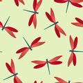 Dragonfly abstract seamless pattern. Summer dress textile print with flying adder insects. Flying