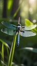 Dragonfly against a green background.