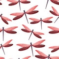 Dragonfly beautiful seamless pattern. Repeating clothes fabric print with flying adder insects.