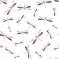 Dragonfly beautiful seamless pattern. Repeating clothes textile print with damselfly insects