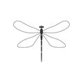 Dragonfly. Black dragonfly with linear wings on white background. Flat design. Silhouette icon. Vector illustration Royalty Free Stock Photo