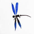 Dragonfly with blue wings drawn in sumi-e style