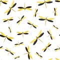 Dragonfly bright seamless pattern. Summer clothes textile print with flying adder insects. Flying