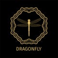 Dragonfly in calligraphy framework label