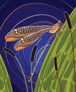 Dragonfly on cattails aboriginal art vector painting Royalty Free Stock Photo