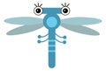 Dragonfly character. Cute cartoon winged blue insect