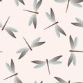 Dragonfly childish seamless pattern. Repeating dress fabric print with flying adder insects. Close