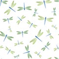 Dragonfly childish seamless pattern. Repeating dress fabric print with flying adder insects.